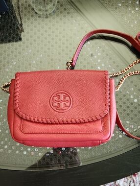 Tory Burch Coral Leather Whipstitch Crossbody